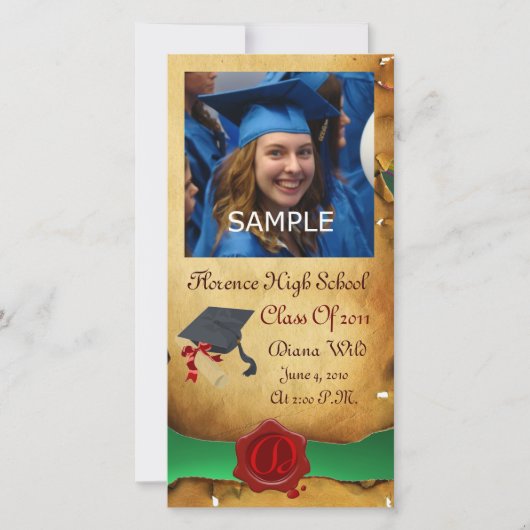 ABSCHLUSS RED BROWN WAX SIEGEL MONOGRAM grün Ankündigung (Vorderseite)