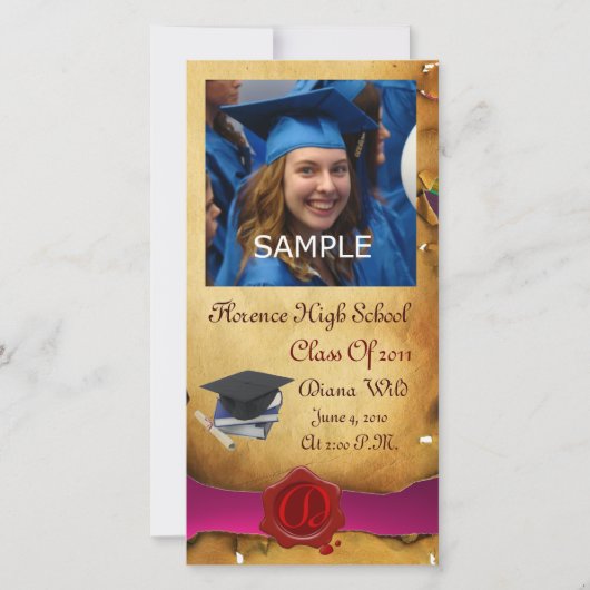 ABSCHLUSS RED BROWN WAX SIEGEL MONOGRAM rosa Ankündigung (Vorderseite)