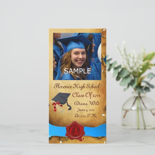 ABSCHLUSS RED BROWN WAX SIEGEL MONOGRAMM blau (Stehend Vorderseite)