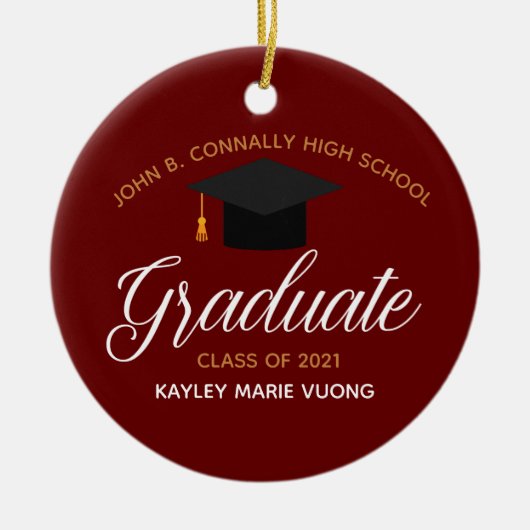 Abschluss Red Gold Custom High School Name Keramik Ornament (Vorne)