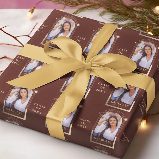 Abschluss Red Gold Sun Moon Stars Grad Foto Geschenkpapier