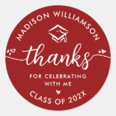 Abschluss Red Modern Vielen Dank, dass Sie Script Runder Aufkleber (Vorderseite)