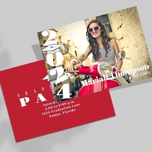 Abschluss Red Typografy Foto Class of 2023 Einladung