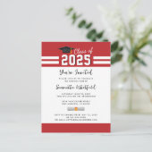 Abschluss Red White Script Grad Party Einladungspostkarte (Stehend Vorderseite)