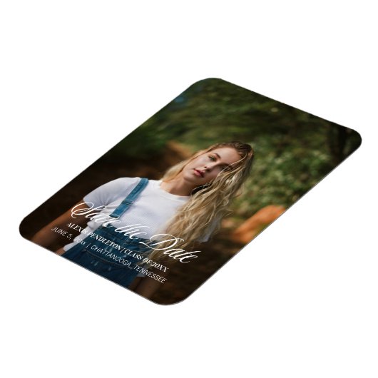 Abschluss Rett Date Elegantes Script Foto Girl Magnet (Linke Seite)