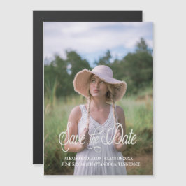 Abschluss Rett Date Whimsical Script Girl Foto Magneteinladung