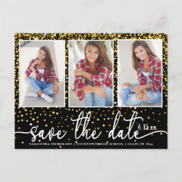 Abschluss Rett Datum 4 Foto Gold Glitzer Schwarz Einladungspostkarte