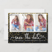 Abschluss Rett Datum 4 Foto Gold Glitzer Schwarz Magneteinladung (Vorderseite)