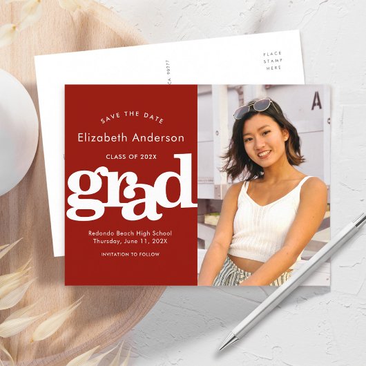 Abschluss rette Datum Foto fett formatiert Typogra Einladungspostkarte