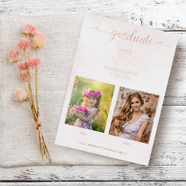 Abschluss Romantische dann & Jetzt 2 Fotos Rose Go Folieneinladung