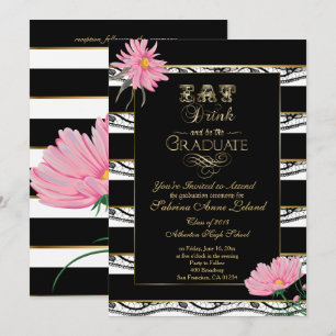 Abschluss Rosa Gänseblümchen Schwarze Spitze Weiße Einladung