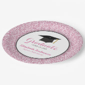 Abschluss Rosa Glitzer Mortarboard Pappteller (Schrägansicht)