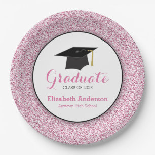 Abschluss Rosa Glitzer Mortarboard Pappteller