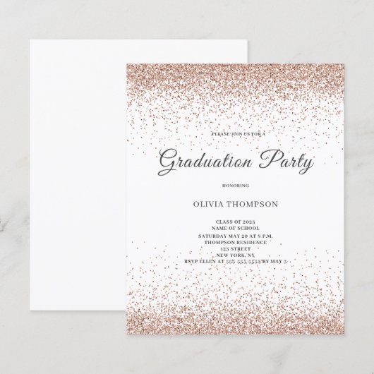 Abschluss Rosa Glitzer Party Einladung (Vorne/Hinten)