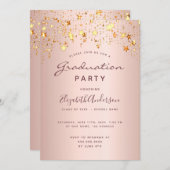 Abschluss Rosa Rose Rosa Sterne 2025 Einladung (Vorne/Hinten)