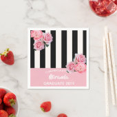 Abschluss Rosa Schwarz-weiße Streifen Floralfarben Serviette (Beispiel)