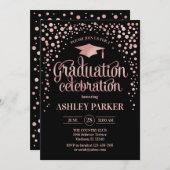 Abschluss - Rose Gold Black Einladung (Vorne/Hinten)