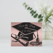 Abschluss Rose Gold Cap Diploma Save the Date Ankündigung (Stehend Vorderseite)
