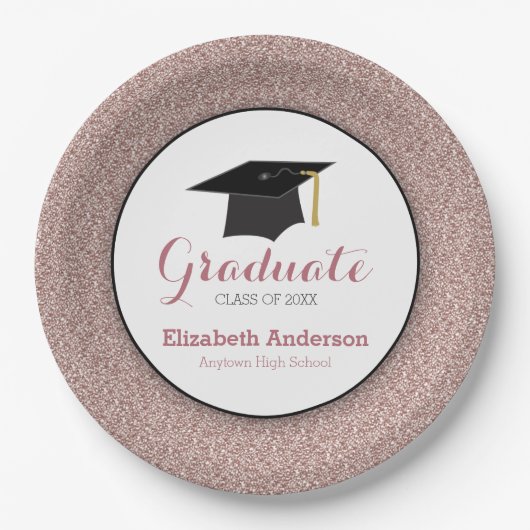 Abschluss Rose Gold Glitzer Elegant Pappteller (Vorderseite)
