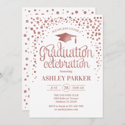 Abschluss - Rose Gold Weiß Einladung (Vorne/Hinten)