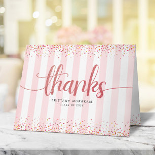 Abschluss-Roségold-Schrift rosa und weiße Streifen Dankeskarte