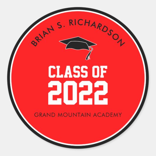 Abschluss Rot und Schwarz Benutzerdefiniert Runder Aufkleber (Vorderseite)