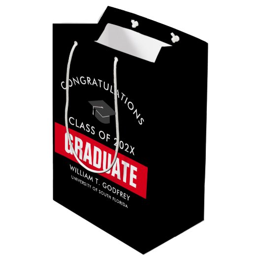 Abschluss Rot und Schwarz Mittlere Geschenktüte (Rückseite Schrägansicht)