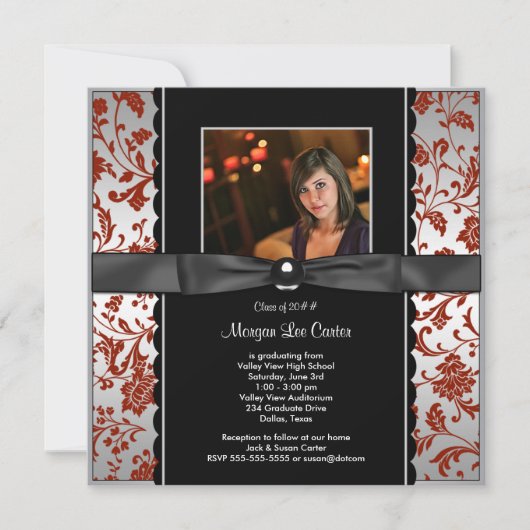 Abschluss Rot und Schwarzes Foto Announcem Einladung (Vorderseite)