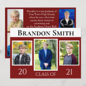 Abschluss Rot und Weiß Drei Foto Vorderseite Einladung (Vorne/Hinten)