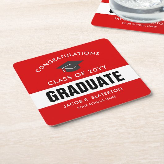 Abschluss Rot und Weiß  Rechteckiger Pappuntersetzer (angewinkelt)