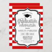 Abschluss - Rot-Weiß-Silberschwarz Einladung (Vorne/Hinten)