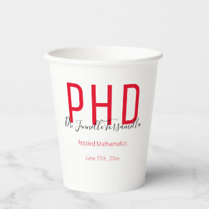 Abschluss-rote PhD-Party-Papieraufnahmen Pappbecher