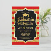 Abschluss - Rote Streifen Einladung (Stehend Vorderseite)