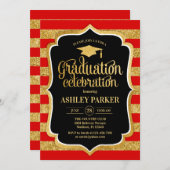 Abschluss - Rote Streifen Einladung (Vorne/Hinten)