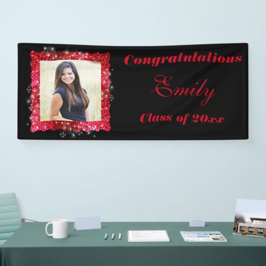 Abschluss, Roter Glitzer, Schwarz, Sparkle, Banner (Messe)