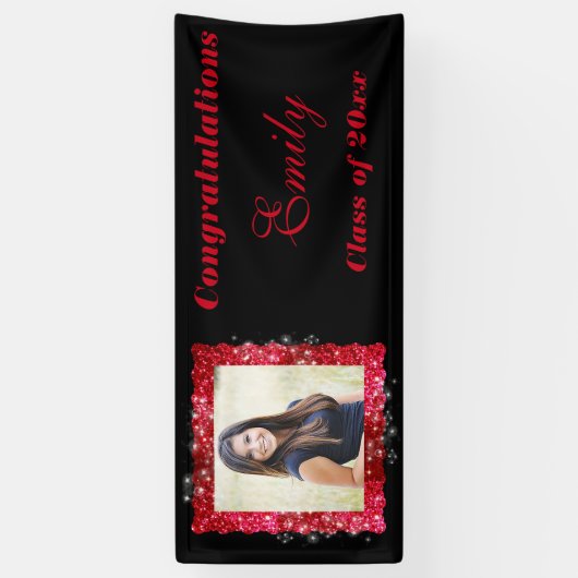 Abschluss, Roter Glitzer, Schwarz, Sparkle, Banner (Vertikal)