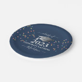 Abschluss Royal Blue Confetti Silver erste Pappteller (Schrägansicht)