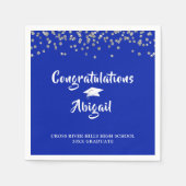 Abschluss Royal Blue Silver Confetti Pinselschrift Serviette (Vorderseite)