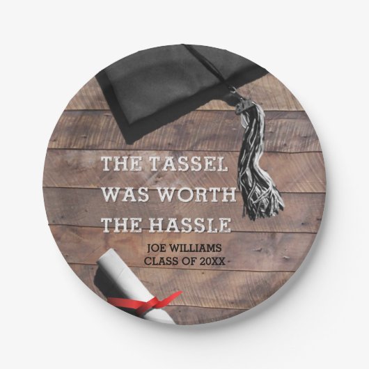 Abschluss Rustic Barnwood Personalisiert Pappteller (Vorderseite)