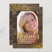 Abschluss Rustic Glam Dank Gold Script Foto Dankeskarte (Vorne/Hinten)