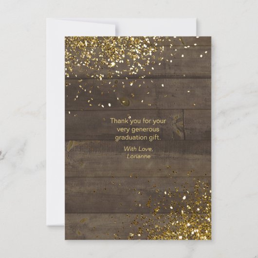 Abschluss Rustic Glam Dank Gold Script Foto Dankeskarte (Rückseite)