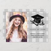 Abschluss Rustic Gray Kariert Foto Grad Cap 2025 Ankündigung (Vorne/Hinten)