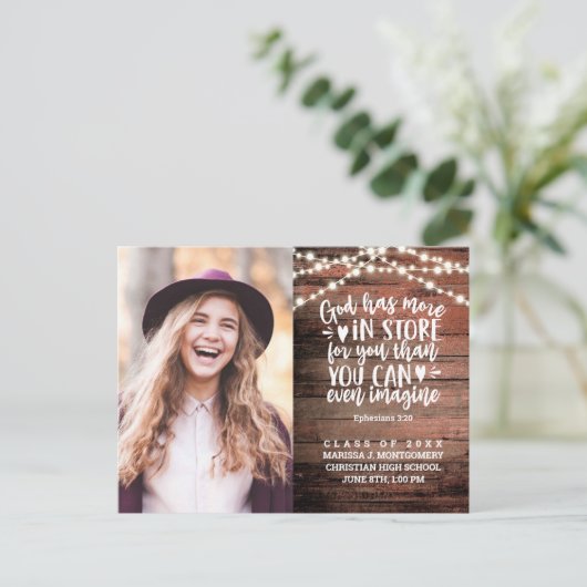 Abschluss Rustikale String Lights Foto Bibel Verse Postkarte (Stehend Vorderseite)