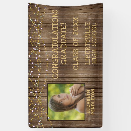 Abschluss Rustikales Foto mit Holzstring Lights Banner (Vertikal)