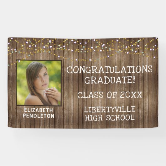 Abschluss Rustikales Foto mit Holzstring Lights Banner (Horizontal)