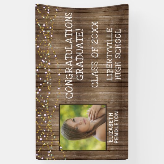 Abschluss Rustikales Foto mit Holzstring Lights Banner (Vertikal)