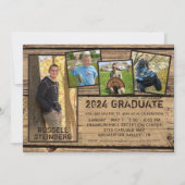 Abschluss Rustikales Landholz 5 FotoCollage Einladung (Vorderseite)