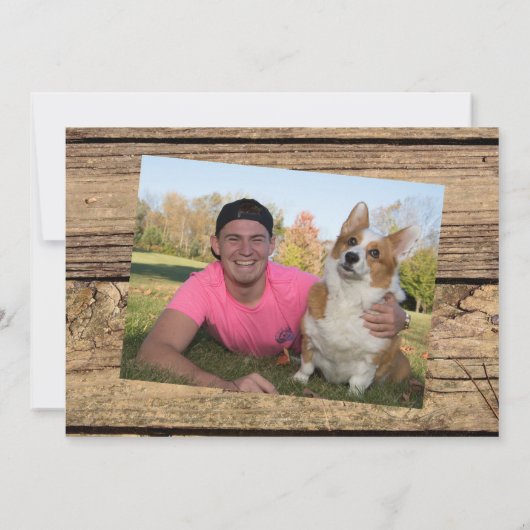 Abschluss Rustikales Landholz 5 FotoCollage Einladung (Rückseite)