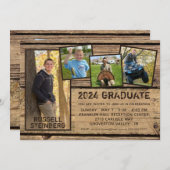 Abschluss Rustikales Landholz 5 FotoCollage Einladung (Vorne/Hinten)