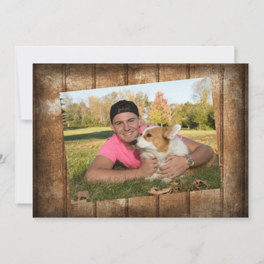 Abschluss Rustikales Landholz 5 FotoCollage Einladung (Rückseite)